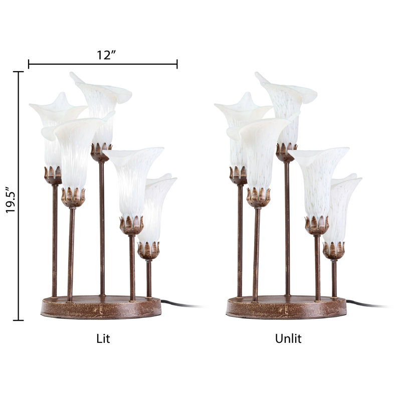 19.5"H Calla Lily Bronze Base With White Glass Bell Shades Candlestick Table Lamp - River Of Goods