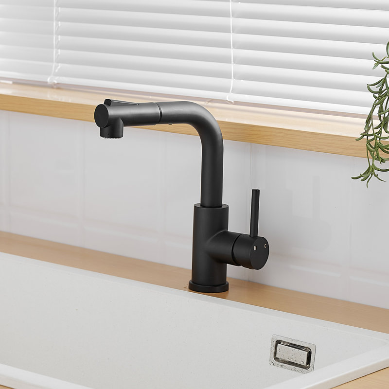 Black Kitchen Faucet With Pull Out - 360 Rotatable, Stainless Steel, Modern For And Bathroom Sinks Contemporary Spray Single Handle, Steel