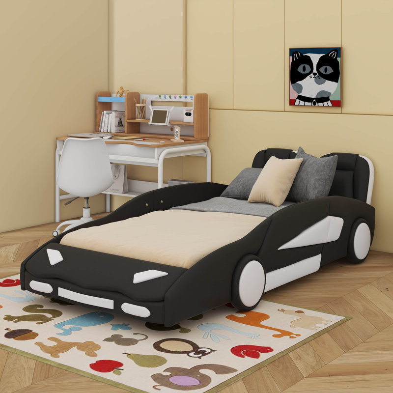 Lit plateforme simple en forme de voiture avec roulettes, Noir