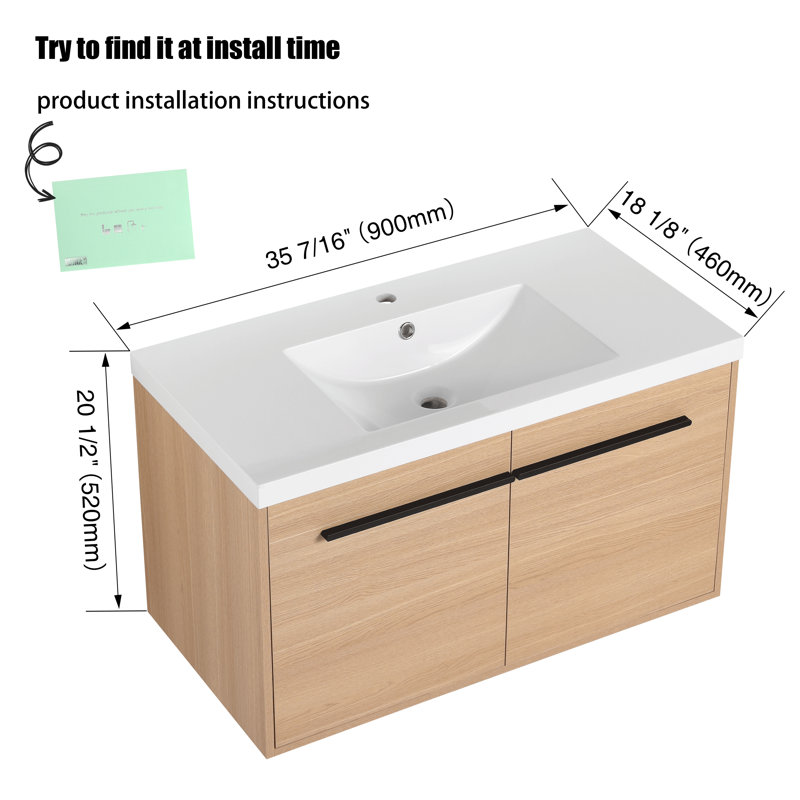Myung 35.5'' Single Bathroom Vanity with Resin Top, Light Brown