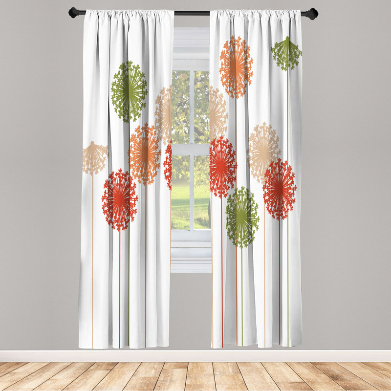Microfiber Floral Semi-Sheer Rod Pocket Curtain Panels, 28" W x 95" L, White/Red/Green