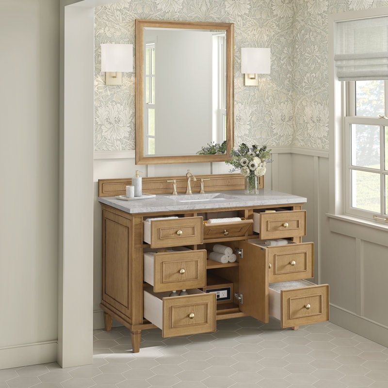 Lorelai 48'' W Single Vanity, Eternal Jasmine Pearl, Light Natural Oak
