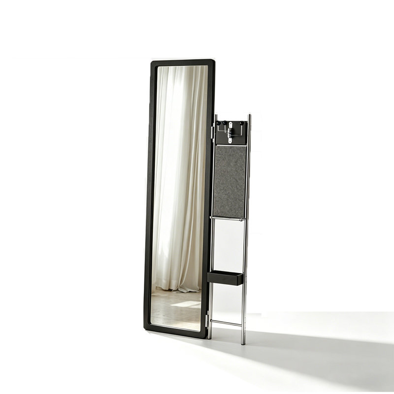 Nouveau miroir intégré en bois massif de style chinois avec support de rangement intégré, Black