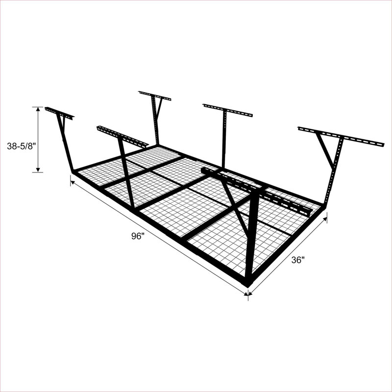 Support de rangement pour plafond réglable de 3 pi x 8 pi pour garage Garage, construction en acier massif, noir de jais
