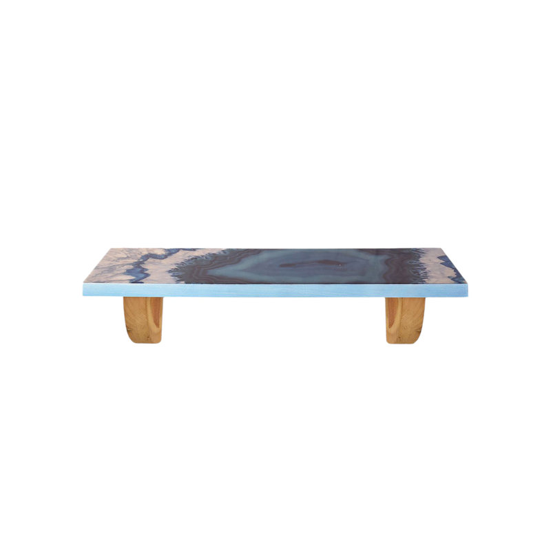 Tablette décorative 24 "en agate bleue et bois naturel