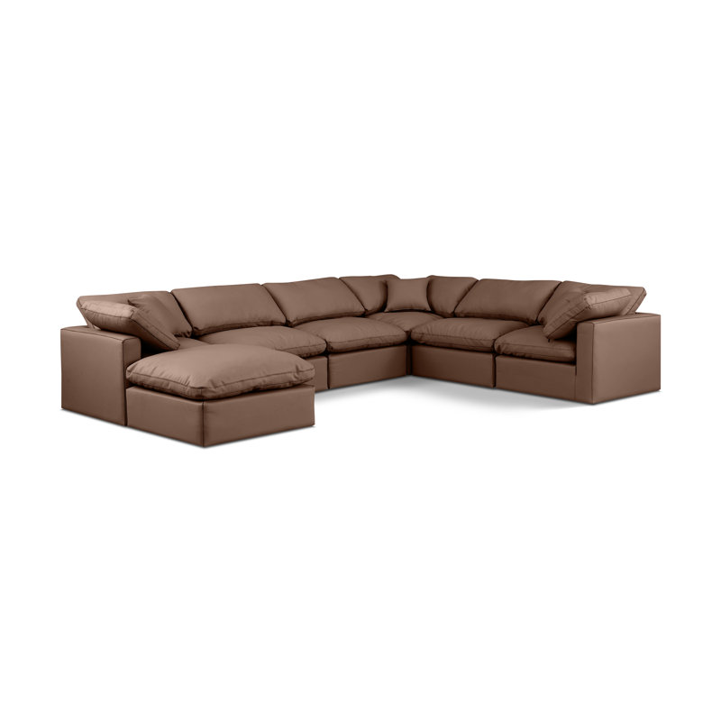 Itala Upholstered U-Shaped Sectional Reversible, Brown Vegan Leather