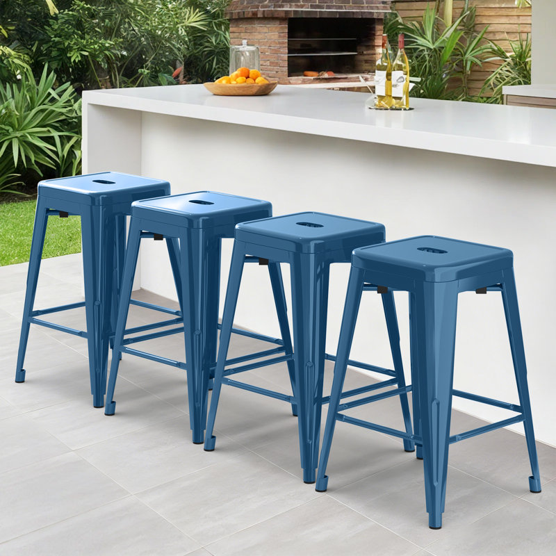 24 tabourets de bar en métal 24 po, tabourets de bar à hauteur de comptoir sans dossier avec structure en métal (ensemble de 4)