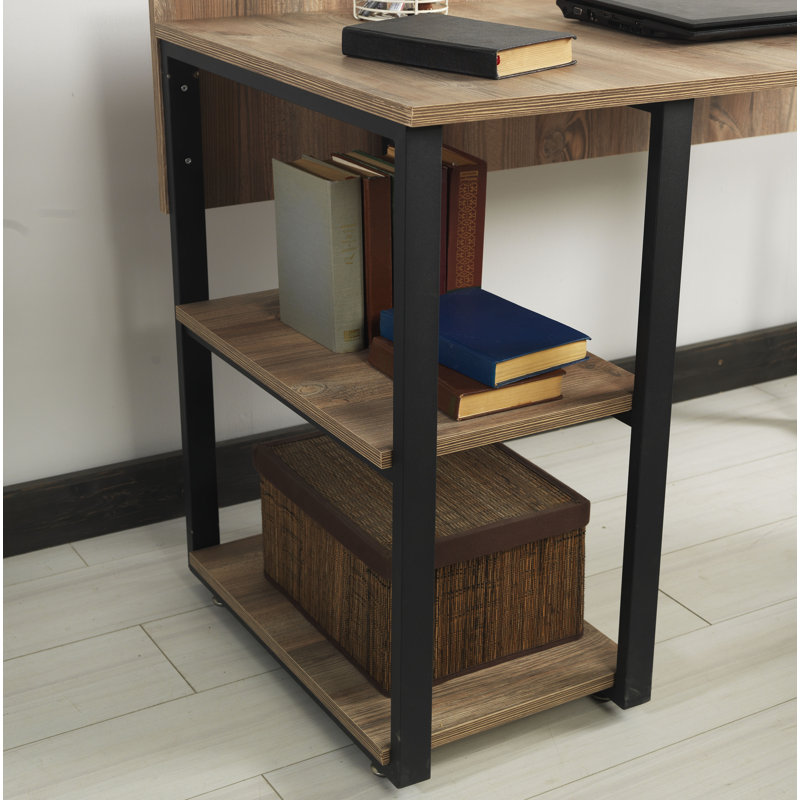 Black Metal Frame 58" Wooden Top Computer Writing Desk With 2 Shelves, Oak | Gift Idea