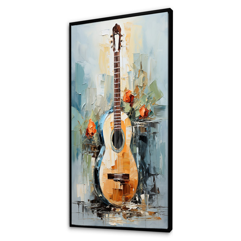 «Yellow Fluid Brown», mélodie de guitare - musique, art mural, Cadre flottant noir, H 60 po x l 28 po x P 1,5 po