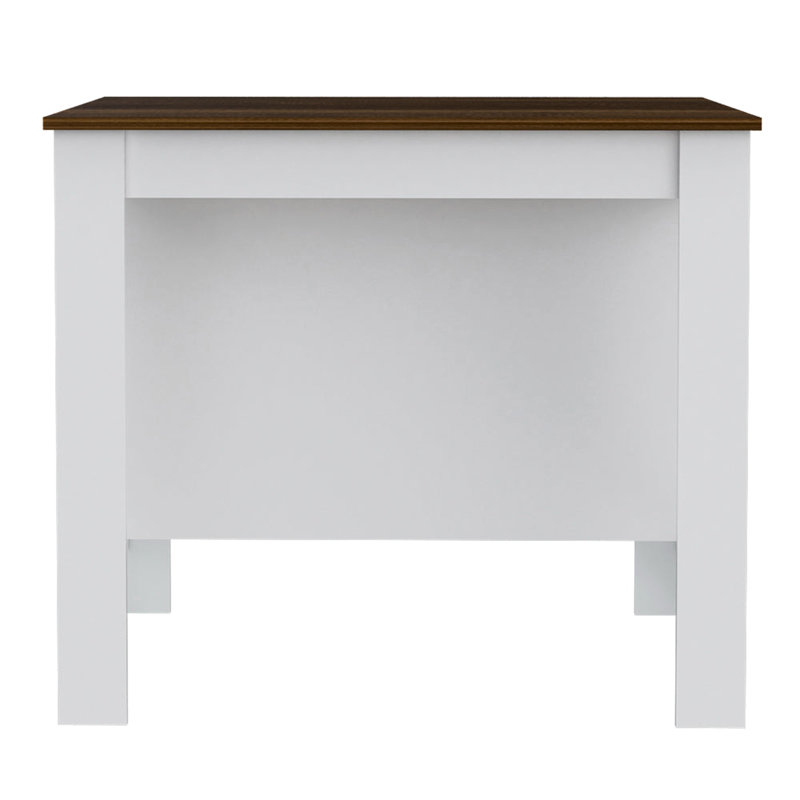 Cuisine - Îlot fin et armoire murale en blanc et noyer blanc / noyer avec espace intérieur