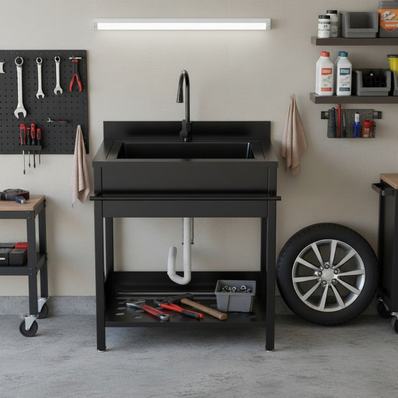 Évier utilitaire en acier inoxydable 304 avec pulvérisateur rétractable - Baignoire autoportante robuste pour salles de lavage, ateliers et utilisation commerciale