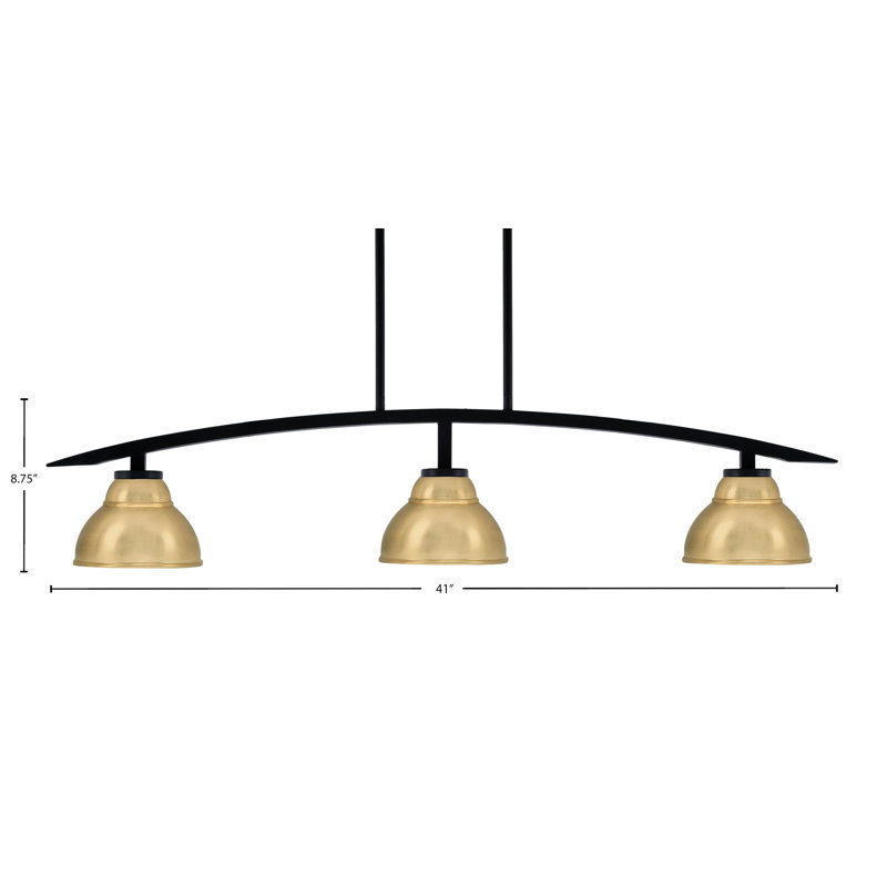 Luminaire pour îlot de cuisine 3 lumières kurve au fini noir mat avec abat-jour en métal à double bulles, Laiton New Age