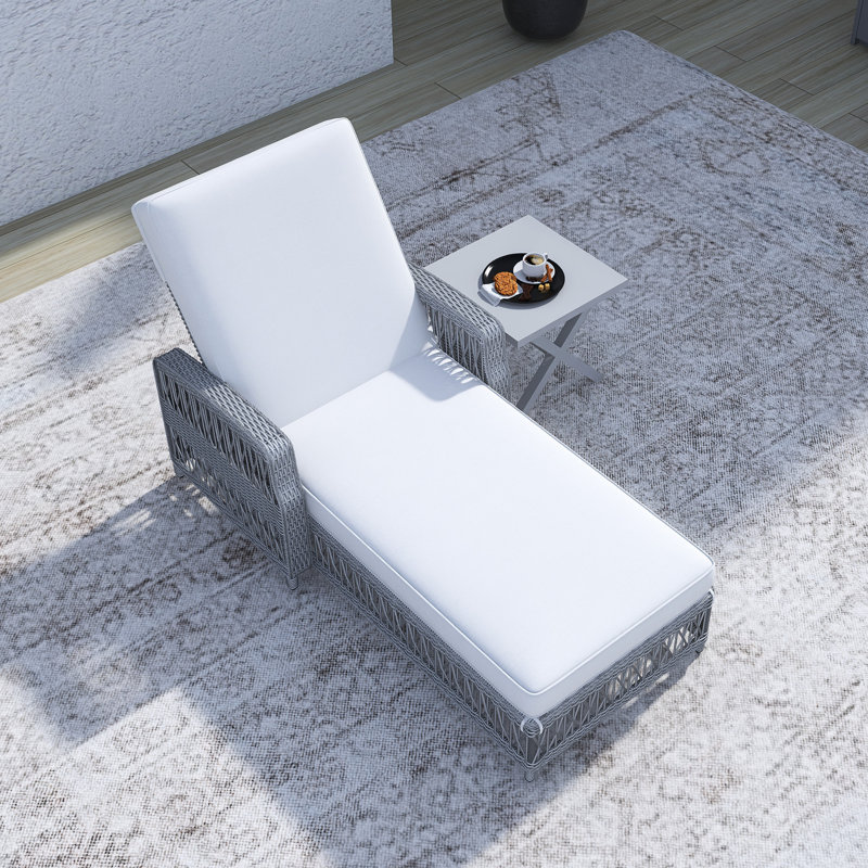 Chaise longue d'extérieur inclinable avec accoudoirs, Beige