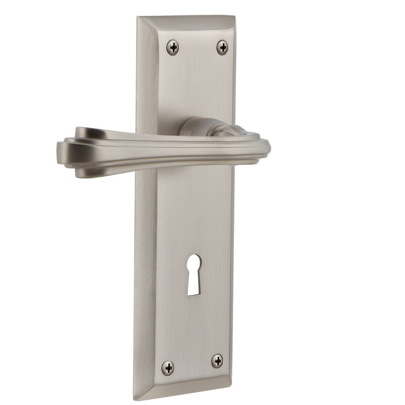 New York Plate Double Dummy with Decorative Keyhole and Fleur Lever, Satin Nickel