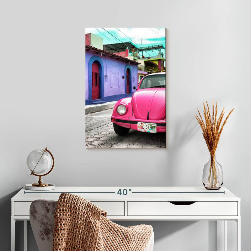 Voiture coccinelle Mehar rose, H 24 po x l 16 po