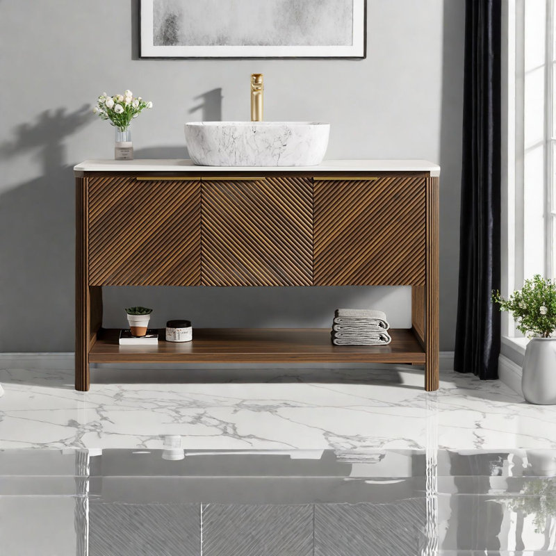 Meuble-lavabo moderne 48 "avec comptoir en marbre et armoire de rangement spacieuse