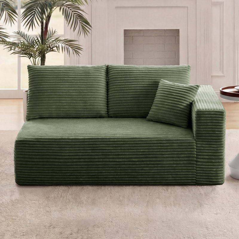 Causeuse à compression 69,29 po avec accoudoirs, modulaire rembourré en flanelle 2 places avec 3 coussins, canapé «Boneless» en nuage pour boîte de salon petit espace vert