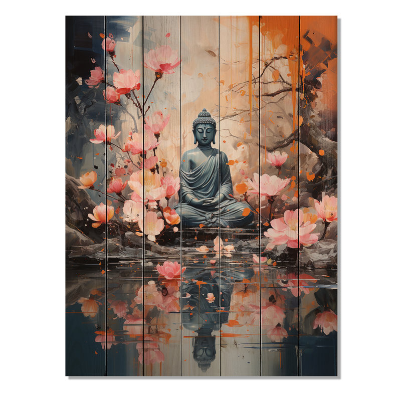 Bouddha floral Iryss en méditation I sur bois, H 32 po x l 24 po x P 0,78 po