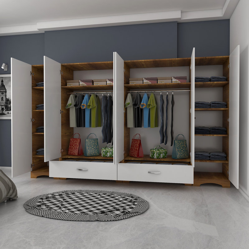 Nebras 6 Door Solid + Manufactured Wood Wardrobe