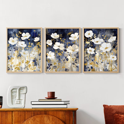 Étude florale Cxxvi -Set de 3 estampes giclées encadrées -Prêt à