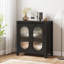 Buffet avec portes en verre cannelé et armoire de rangement réglable avec pieds en bois robustes pour le vestibule du salon