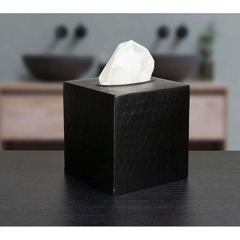Hand Hammered Metal Tissue Box Cover, Matte Black