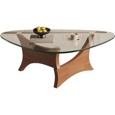 Mid-Century Modern Coffee Table – Walnut Glass Center Table For Living Room, Bedroom, Or Office (Medium)
