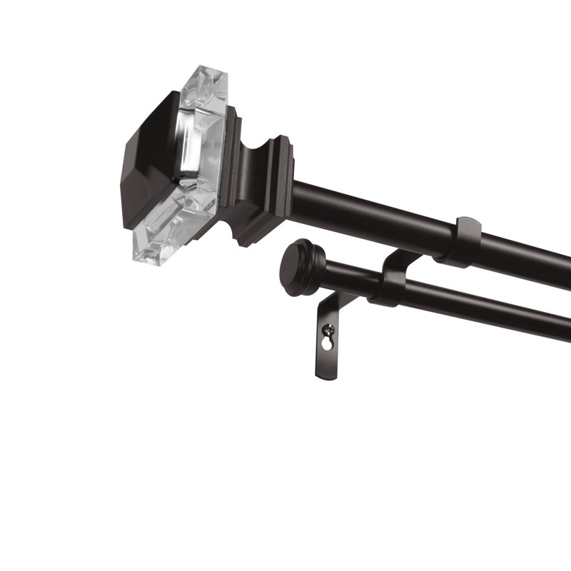 Ensemble de tringle à rideaux double et fleuron Sunnydale, H 2,75 po x l 120 po x P 2,95 po, Noir mat