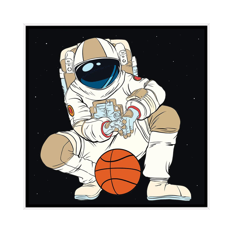 «Play Basketball Astronaut» par - Toile tendue, H 12 po x l 12 po x P 1,5 po, Toile avec cadre blanc