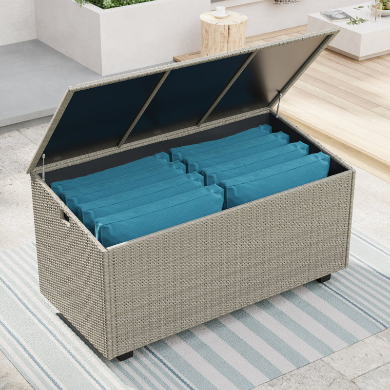 Kristiana 204 Gallon Water Resistant Wicker Deck Box, Beige