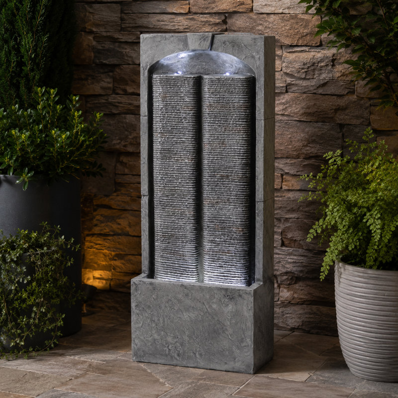 Fontaine murale d'extérieur moderne avec lumières DEL, fontaine H 39,4 "Modern, Gris