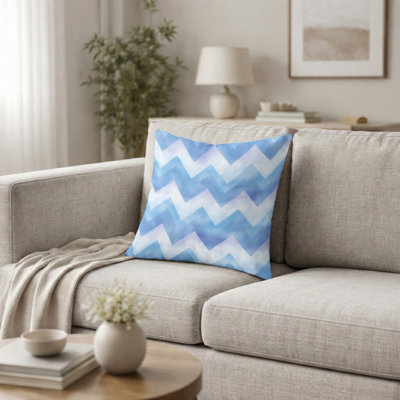 Coussin décoratif Boho - Coussin contemporain à imprimé chevron bleu et blanc