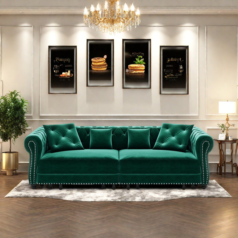 89 " W 3-In-1 Pull-Out Sofa Bed, Convertible Sleeper Sofa Bed,King Size Sofa Bed, Chaise Lounge,Velvet 3-Seater Sofa With Movable Ottoman, Tufted Design