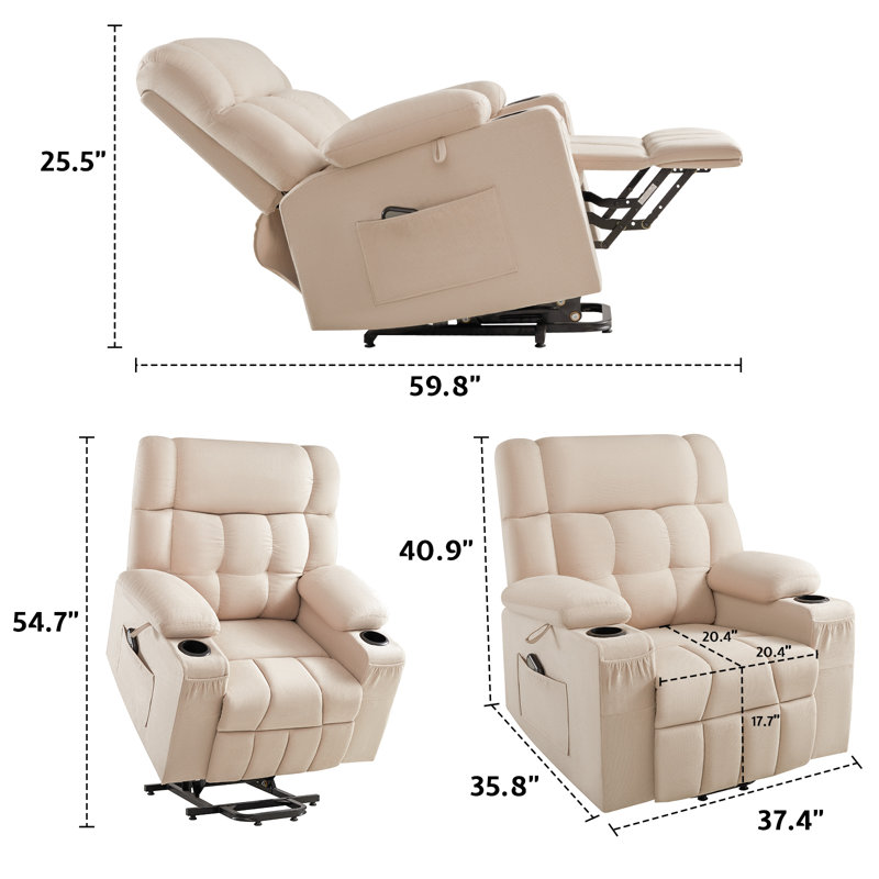 Fauteuils inclinables Ã©lectriques de grande taille avec porte-gobelet, tÃ©lÃ©commande et poches latÃ©rales, gris foncÃ©