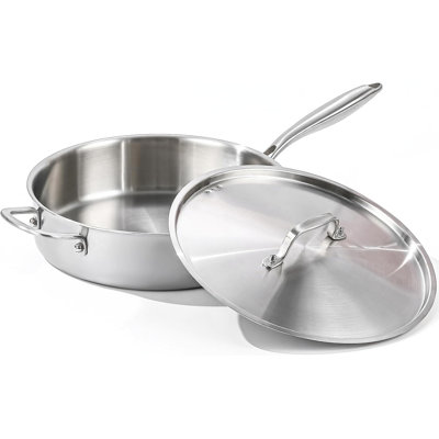 7QT Saute Pan Jumbo Cooker Tri-Ply Stainless Steel Pan, 12Inch Deep Frying Pan with Steel cover