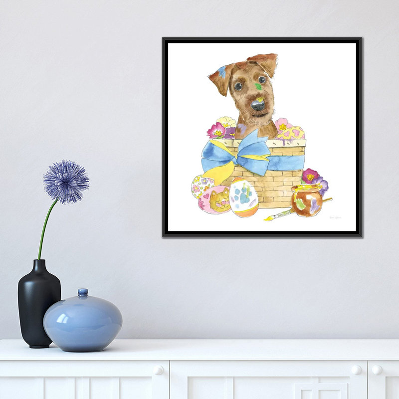 « pâques pup iii », reproduction d’impression sur toile, H 18 po x l 18 po x P 1,5 po, Toile avec cadre noir, Pas de tapis