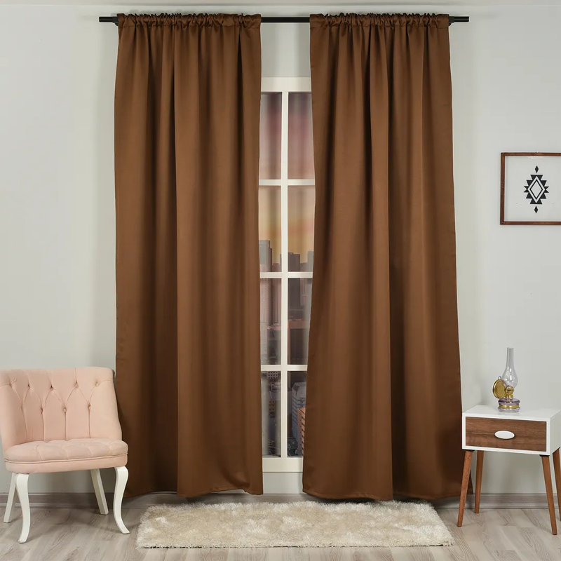 Extra Wide & Extra Long Custom Made Solid Color Room Darkening Single Curtain Panel, 52" W x 240" L, Brown