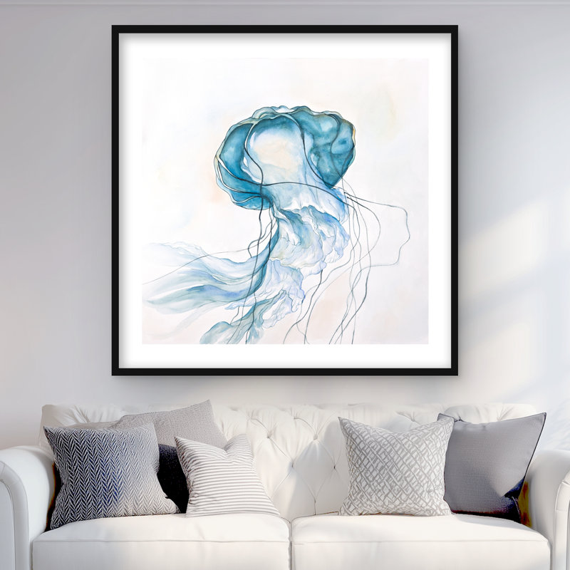 Méduse en mouvement - chambre à coucher bleue encadrée, H 36 po x l 36 po, Noir