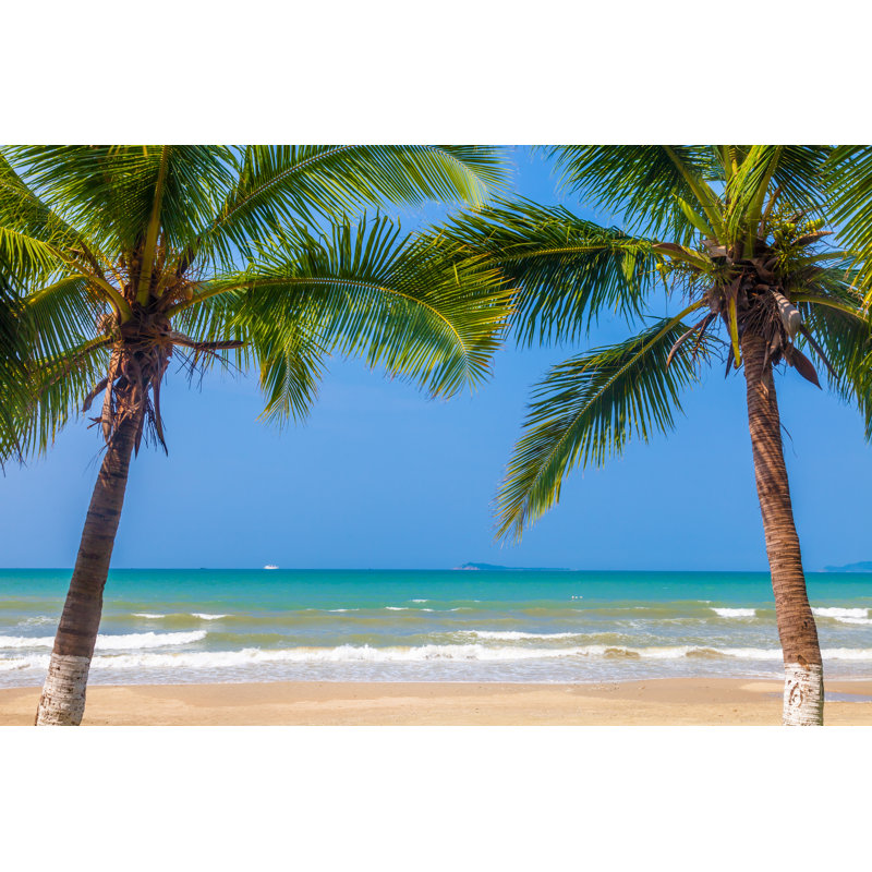 Palmiers sur une plage tropicale par Luxizeng, H 12 po x l 18 po