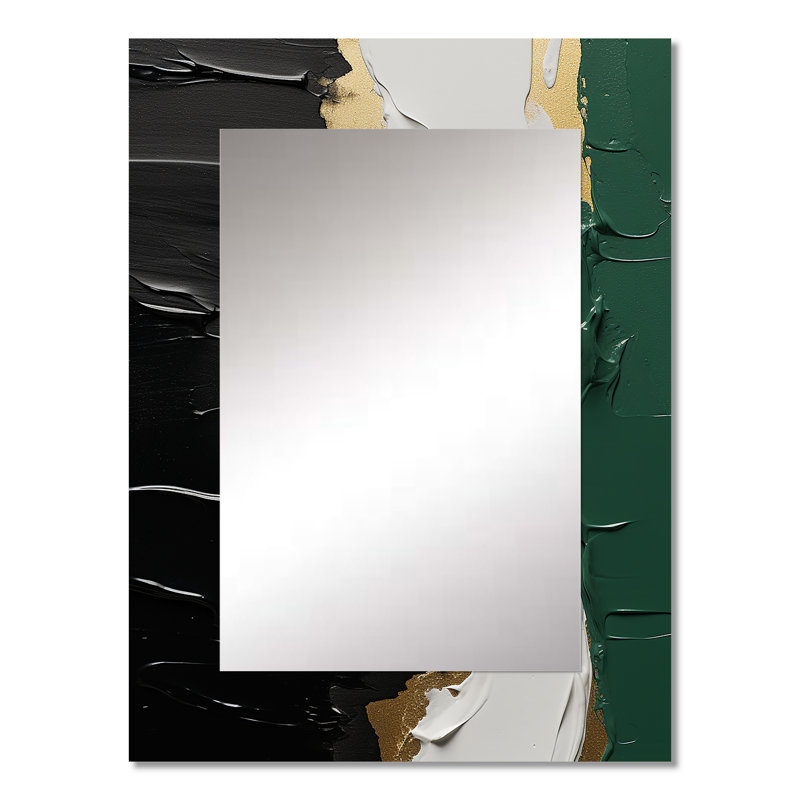 Golden Green And Black Ink Merge IV - Modern Wall Mirror, 40" x 30"