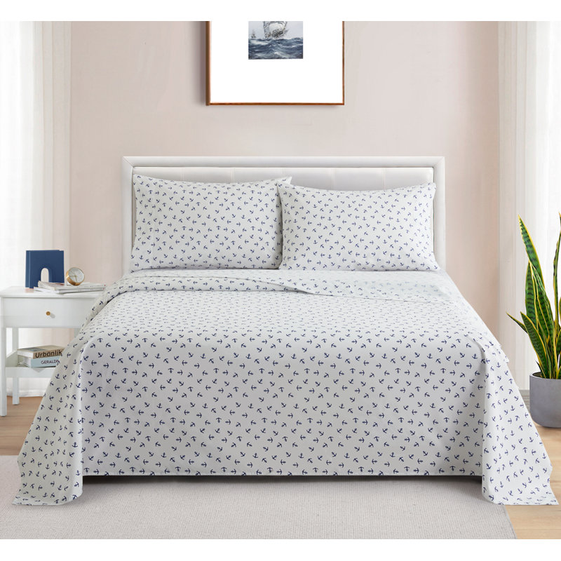 Ensemble de draps en coton imprimé à motif de ancre marine 4 pièces Marina