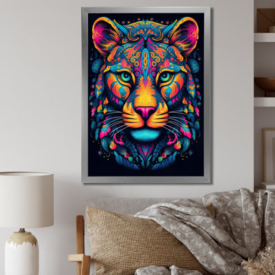 «Neon Portrait of Wild Tiger I - Animal Lion», art mural sur toile