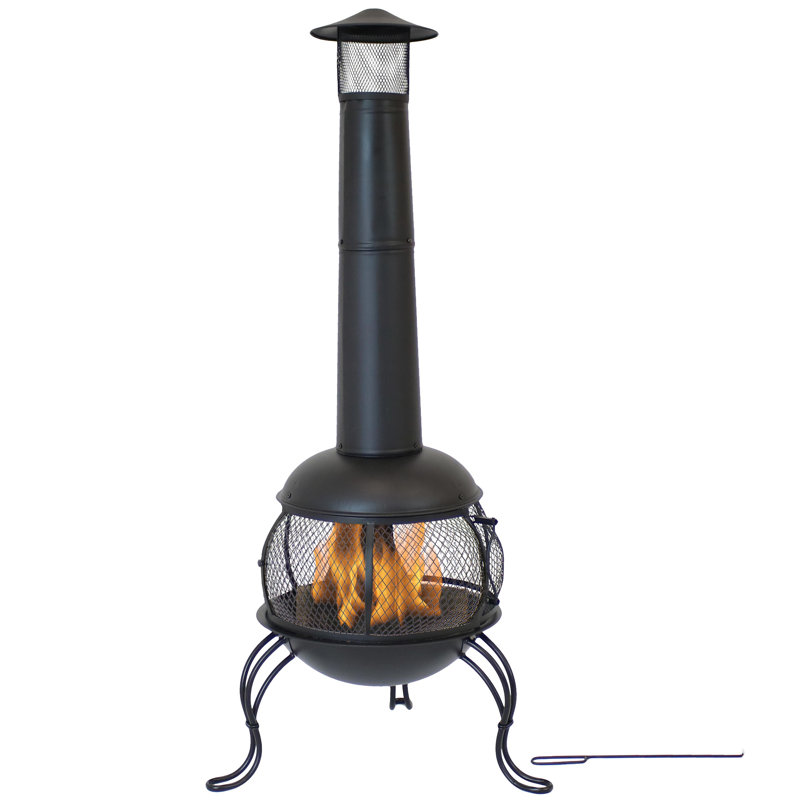66" Black Steel Wood-Burning Outdoor Chiminea with Rain Cap