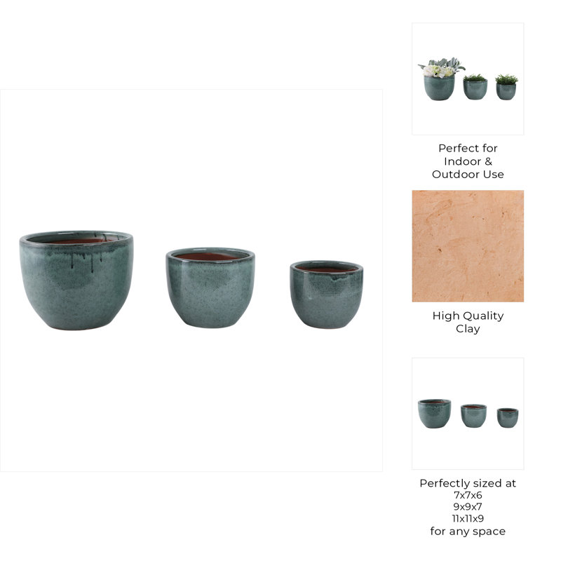 Clay Planter Set - Durable Rounded Ceramic Planters With Smooth Textured Design And Minimalist Style For Indoor Or Outdoor Display - Set Of 3
