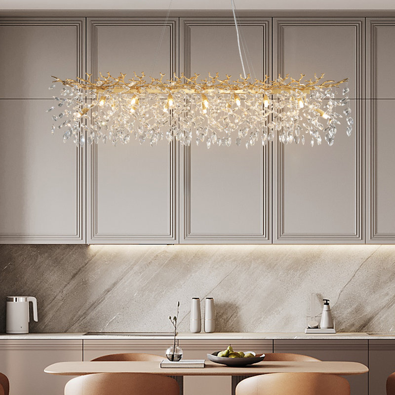 Modern K9 Raindrop Crystal Rectangular Tree Branches Chandeliers, Gold, 16" H x 16" W x 60" D, 16