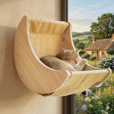 Lit pour chat en forme de lune, avec ventouses robustes, siège de fenêtre pour dormir et regarder les oiseaux