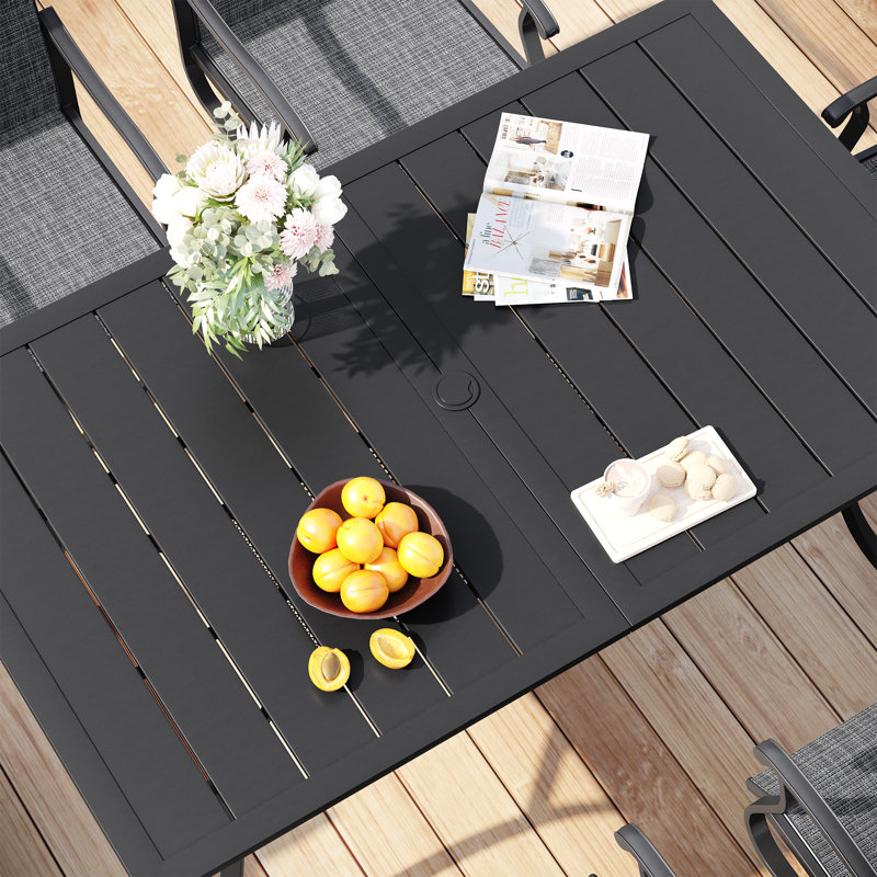 Ensemble repas pour 6 personnes avec table de salle à manger rectangulaire et 6 chaises pivotantes PVC-coated polyester, Bleu