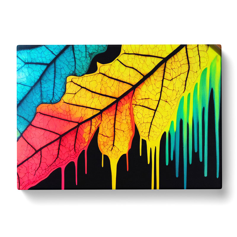 Painted Rainbow Leaf Abstract - Wrapped Canvas, 40cm H x 60cm W x 3cm D