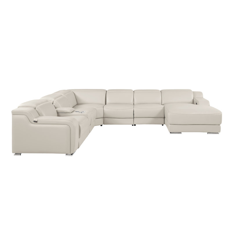 Canapé modulaire crème en cuir italien 7 pièces avec accoudoir inclinable électrique et accoudoirs réglables 7 pièces crème