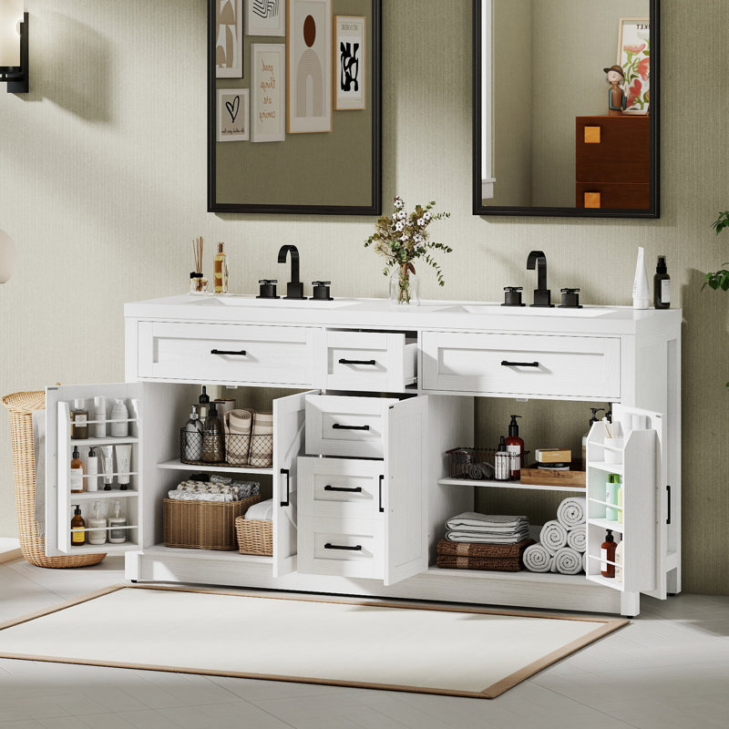 Meuble-lavabo blanc 60 po avec double lavabo rectangulaire en porcelaine